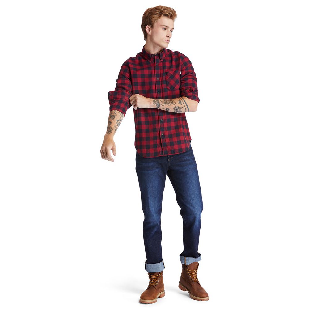 Camisa Timberland Hombre Nashua River Long-Sleeve Flannel Check Rojas/Negras - Chile VHR-326190